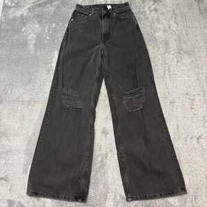 H&M Divided Womens Gray Distressed Wide Leg Jeans Size 4 EU36 Black Denim